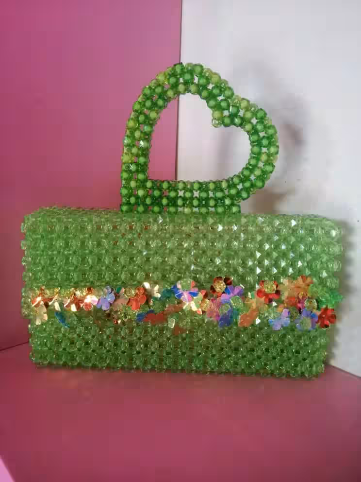 Sac en perle Vert Coeur