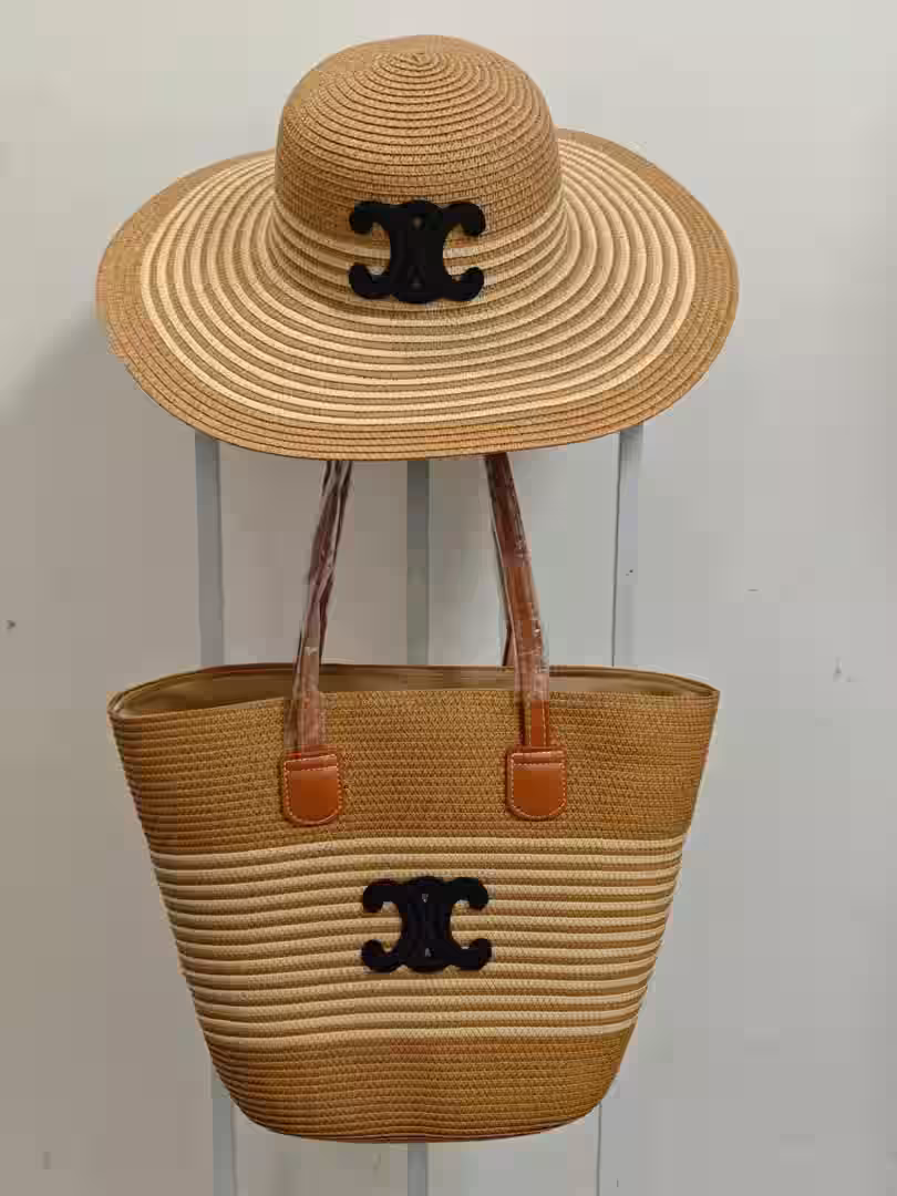 Ensemble paille chapeau et sac en cire